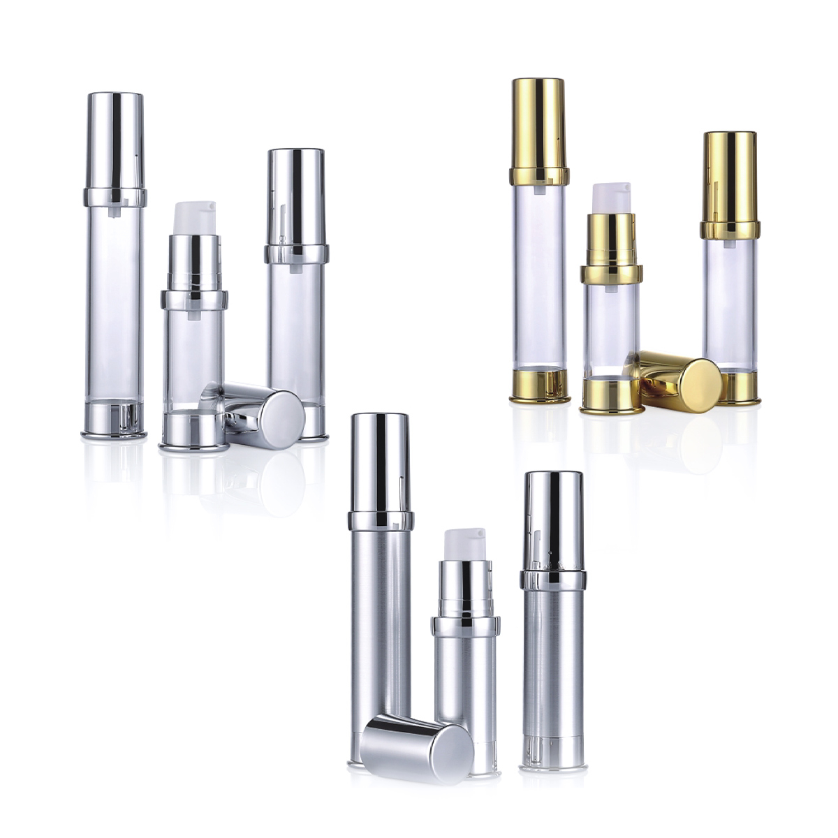 15 ml 20 ml 30ml de ouro de plástico de prata pequena garrafa de bomba sem ar para amostra L09
