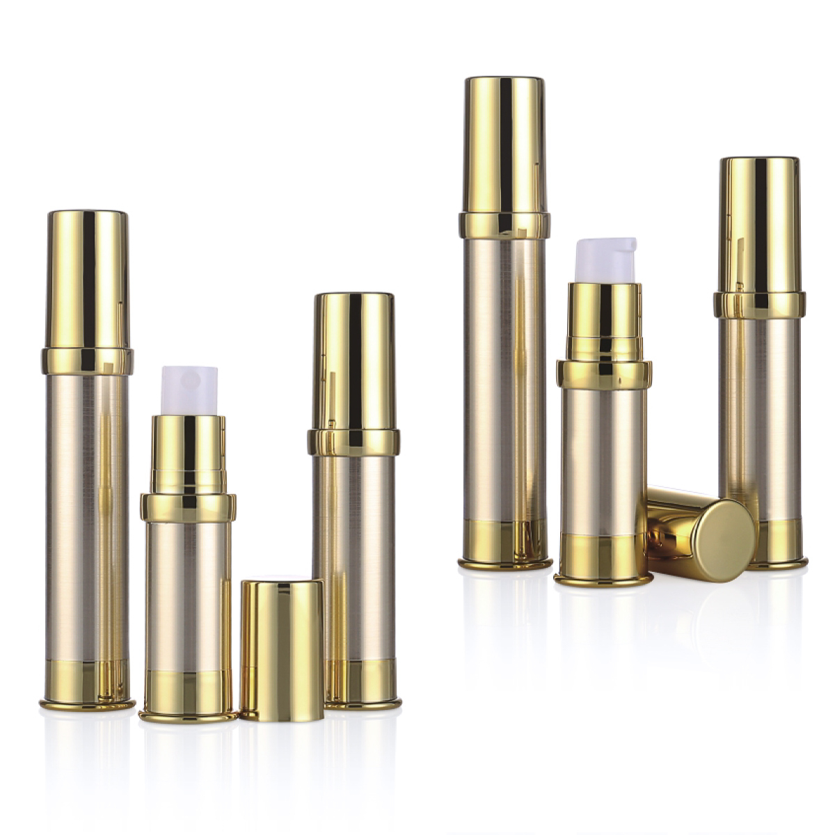 5ml 10ml 15ml de plástico garrafa sem ar dourada/ prata UV Mini loção sem ar/ garrafa de bomba de pulverização L10